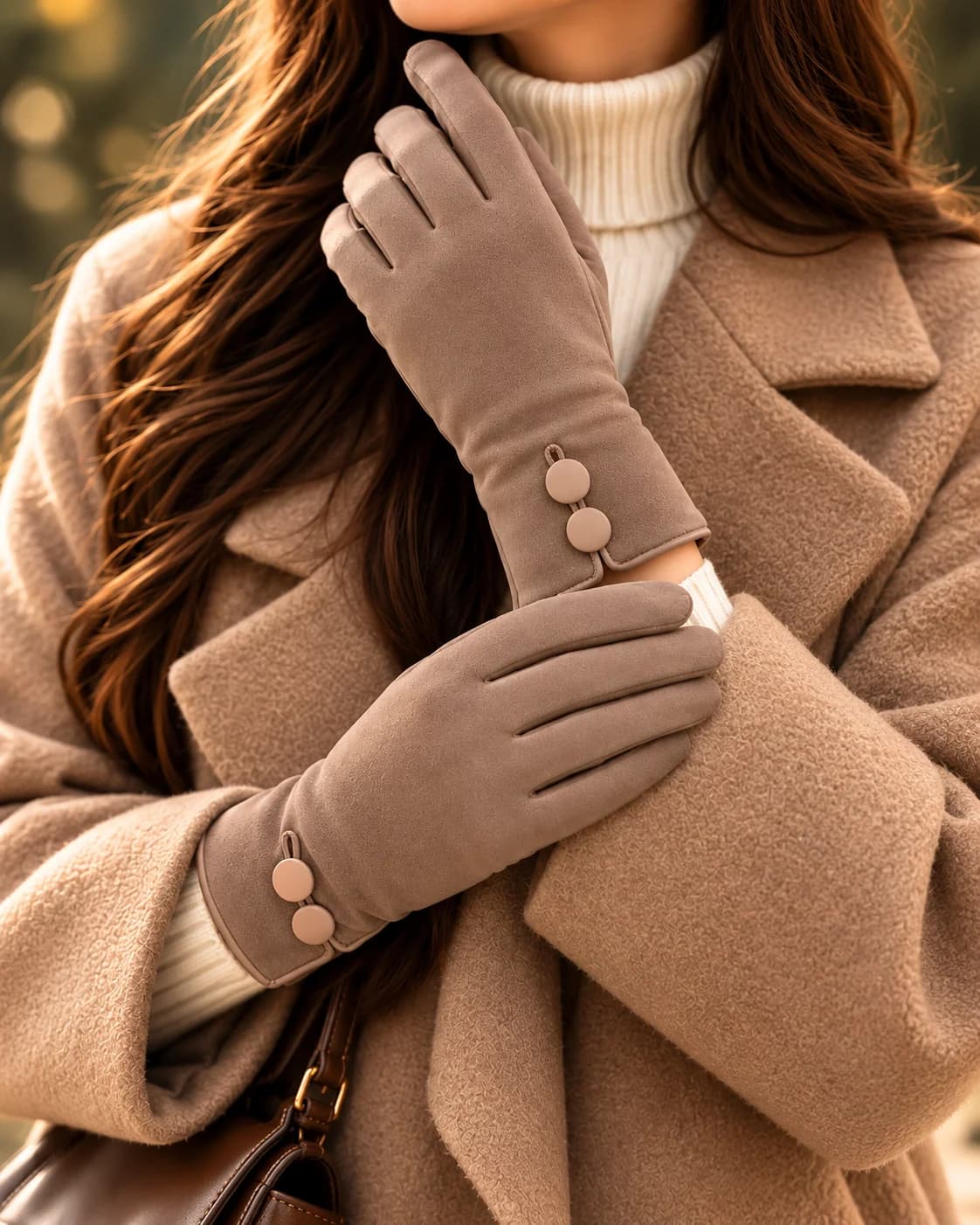 Guantes botón beige